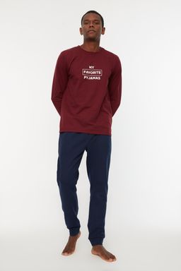 TRENDYOL MAN Bordo Regular Fit Bask?l? Pijama Tak?m? TMNAW22PT0759 - Trendyolmilla фото 5