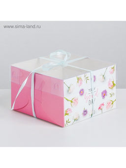Цена за 5 шт. Коробка для капкейков, кондитерская упаковка, 4 ячейки «Today is a good day», 16 х 16 х 10 см