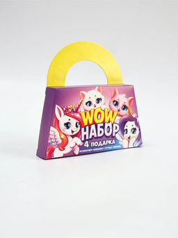 Подарочный набор: блокнот А6, 8 л. Резиночки 10шт, брелок-пушистик, мини ручка Единорог