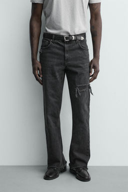 JEANS FLARE FIT ROTOS / Negro - Zara фото 2