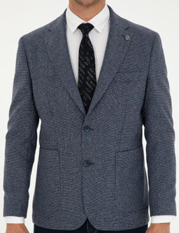Lacivert Y_n Kar___ml_ Slim Fit Ceket
