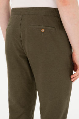 Erkek Haki Carrot Fit Kanvas Pantolon