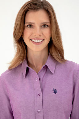 Женская фиолетовая базовая рубашка с длинным рукавом Неожиданная скидка в корзине - U.s. polo assn фото 2