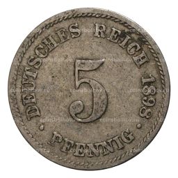 Монета 5 пфеннигов 1898 года J Германия