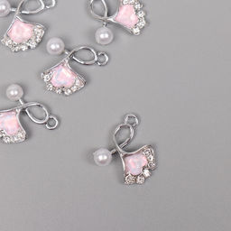 Цена за 5 шт. Декор для творчества металл, стразы Сердечко в листике, серебро, 1.7?1.6?0.5 см