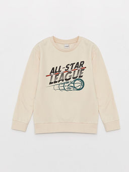 Bisiklet Yaka Bask?l? Uzun Kollu Erkek ?ocuk Sweatshirt