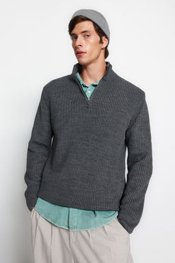 TRENDYOL MAN Indigo Casual Regular Yar?m Bal?kc? Yaka Duz Triko Kazak TMNAW22KZ1908 - Trendyolmilla фото 3