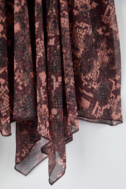 Bordo Boho Bask?l? Skater Asimetrik Etek Ucu Detayl? Esnek Orme Etek TWOAW26ET00037