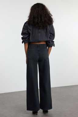Siyah Onden Dugmeli Dusuk Bel Wide Leg Jeans TWOSS25JE00004 - Trendyolmilla фото 5