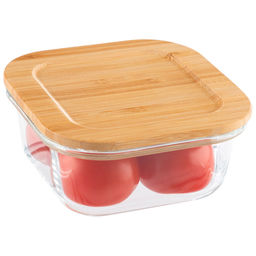Контейнер BAMBU, объем: 500 мл, из жаропрочного стекла с крышкой из бамбука, квадратный арт.106021 /Mallony/