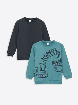 Bask?l? Uzun Kollu Erkek Bebek Sweatshirt 2li