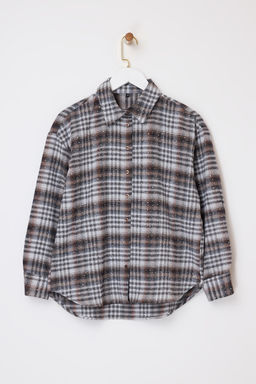 Kahverengi-Cok Renkli Ekoseli Tas Bask?l? Genis Kal?p Gomlek TWOSS26GO00029 - Trendyolmilla фото 7