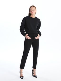 Bisiklet Yaka D?z Uzun Kollu Kad?n Kal?n Sweatshirt