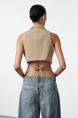 TRENDYOLMILLA Vizon Fitted Dugme Detayl? Crop Dokuma Yelek TWOAW25YE00069  фото 10