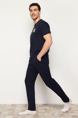TRENDYOL MAN Lacivert K?sa Kol Bask?l? Regular Fit Pijama Tak?m? TMNSS24PT00000 - Trendyolmilla фото 2