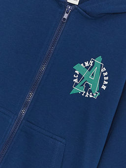 Kap??onlu Bask?l? Uzun Kollu Erkek ?ocuk Fermuarl? Sweatshirt - Waikiki фото 3
