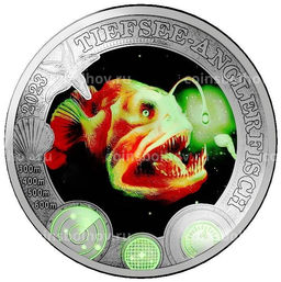 Монета 3 евро 2023 года Австрия Светящаяся морская жизнь Рыба удильщик (Морской черт)