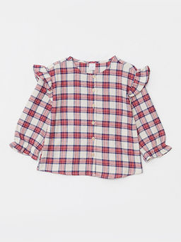 Bisiklet Yaka Uzun Kollu Ekose Desenli K?z Bebek Bluz