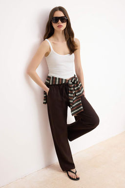 Kahverengi Beli Lastikli Tencel Kar?s?ml? Yuksek Bel Wide Leg Jeans TWOSS26JE00258