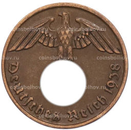 Монета 2 рейхспфеннига 1938 года J Германия