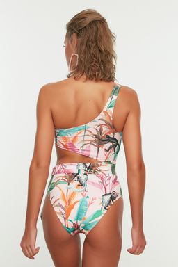 TRENDYOLMILLA Cicek Desenli Tek Omuz Cut Out/Pencereli Regular Mayo TBESS22MA0197 фото 15