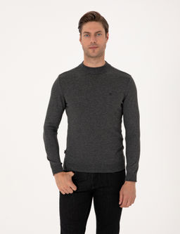 Antrasit Melanj Slim Fit _eyrek Yaka Basic Triko Kazak