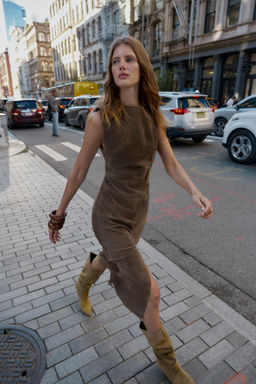 100% LEATHER MIDI DRESS