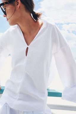 CAMISA DESFLECADA CON LINO ZW COLLECTION / Blanco - Zara фото 2
