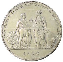 1 талер 1832 года Германские государства  Бавария  Князь Отто Баварский Первый король Греции