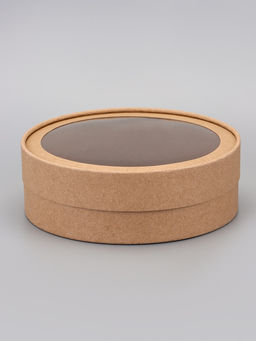 Набор круглых подарочных коробок, завальцованные с окном, крафт, набор 8 шт., 18×6 см