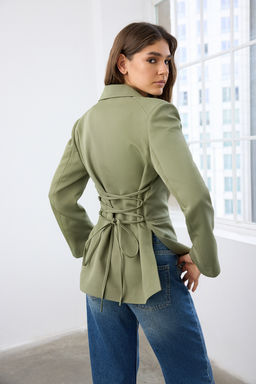 Ac?k Haki Arkas? Baglama Detayl? Fitted/Bele Oturan Dokuma Blazer Ceket TWOAW26BC00032