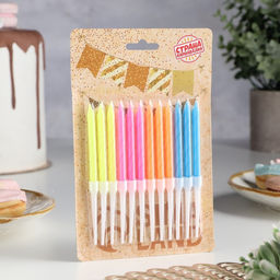 Свечи для торта Неон, 12 шт, разноцветные, высокие, 10 см - Страна карнавалия фото 5