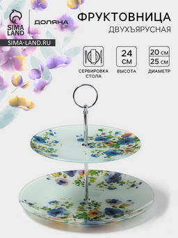Фруктовница Доляна Букет незабудок, d=20/25 см, h=24 см, стекло, рисунок  фото 6