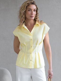 Блузка приталенного кроя с коротким рукавом из легкого хлопкового поплина - Vilatte фото 2