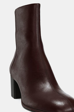 LEATHER ANKLE BOOTS WITH BLOCK HEEL - Zara фото 2