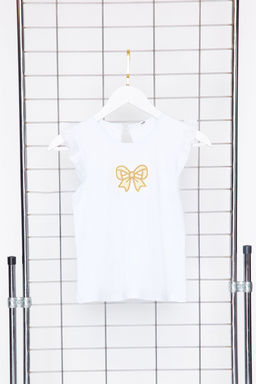 Beyaz K?z Cocuk %100 Pamuk Kurdele Desenli F?rf?rl? K?sa Kol Orme T-Shirt TKDSS24TS00006 - Trendyolmilla фото 2