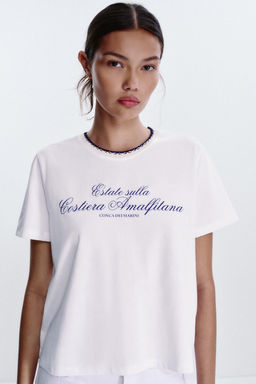 CHUNKY KNIT COLLAR SLOGAN T-SHIRT