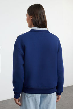 TRENDYOLMILLA Bej Sloganl? Dugme Detayl? Regular Kal?p Kal?n Ici Polarl? Orme Sweatshirt TWOAW25SW00015  фото 10