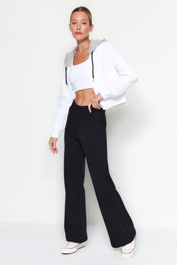 Siyah Wideleg/Rahat Kesim Cepli Kordonlu Kal?n/Ici Polarl? Orme Esofman Alt? Pantolon TWOAW24EA00026