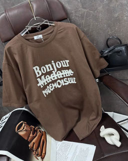 K12487 Футболка OVER SIZE (плотный хлопок) КОРИЧНЕВЫЙ