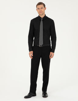 Siyah Slim Fit Pamuk Kar___ml_ Klasik G_mlek