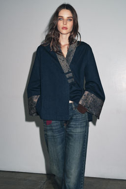 JACQUARD DENIM-EFFECT KIMONO - Zara фото 4