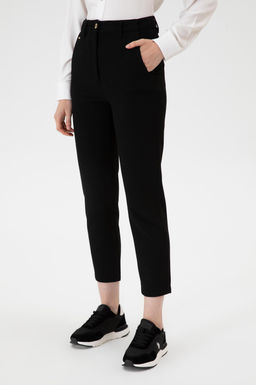 Kad_n Siyah Carrot High Waist Fit Kanvas Pantolon