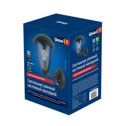 UUL-S81A 60W/E27 SENSOR IP54 BLACK Светильник уличный, под лампу Е27, с датчиком движения. Архитектурный накладной. Корпус черный. TM Uniel.