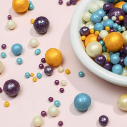 Цена за 2 шт. Новогодняя посыпка кондитерская с мягким центром Жемчуг: золотая, голубая, сиреневая, серебро, 50 г