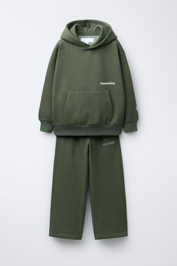 BRUSHED FLEECE SWEATSHIRT AND TROUSERS SET WITH SLOGAN
