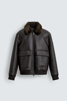 LEATHER EFFECT JACKET WITH CONTRAST COLLAR - Zara фото 8