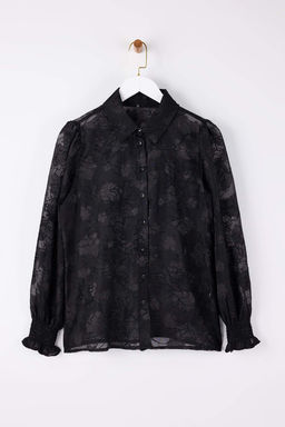 Siyah Yakma Cicek Detayl? Astars?z Gomlek TWOSS26GO00024