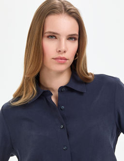 A__k Lacivert Comfort Fit Uzun Kollu G_mlek