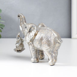 Фигурка полистоун «Слон качает слонёнка на качелях», под серебро, 14.5×8×18 см